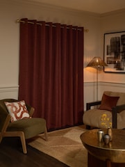 Rust Orange Bouclé Textured Eyelet Lined Curtains - Image 2 of 5