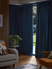 Navy Blue Matte Velvet Wave Header Blackout/Thermal Curtains - Image 3 of 7
