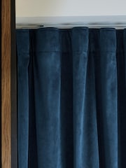 Navy Blue Matte Velvet Wave Header Blackout/Thermal Curtains - Image 4 of 7