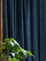 Navy Blue Matte Velvet Wave Header Blackout/Thermal Curtains - Image 5 of 7