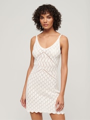 Superdry White Mini 100% Cotton Crochet Cami Dress - Image 1 of 5