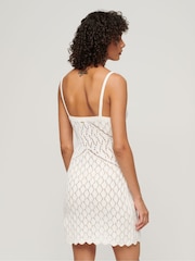 Superdry White Mini 100% Cotton Crochet Cami Dress - Image 2 of 5