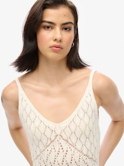 Superdry White Mini 100% Cotton Crochet Cami Dress - Image 4 of 5