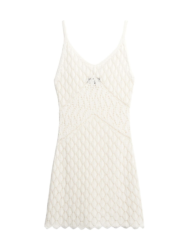 Superdry White Mini 100% Cotton Crochet Cami Dress - Image 5 of 5