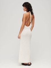 Superdry White 100% Cotton Crochet Halter Maxi Dress - Image 2 of 3