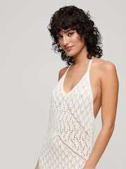 Superdry White 100% Cotton Crochet Halter Maxi Dress - Image 3 of 3