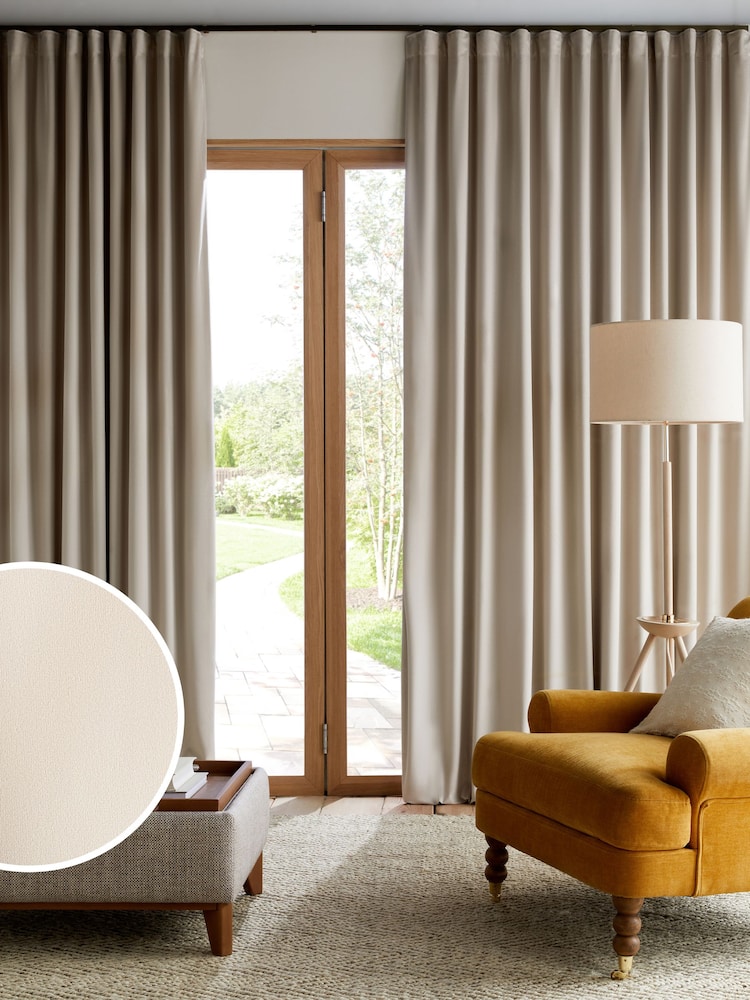 Natural Oatmeal Matte Velvet Wave Header Blackout/Thermal Curtains - Image 1 of 5