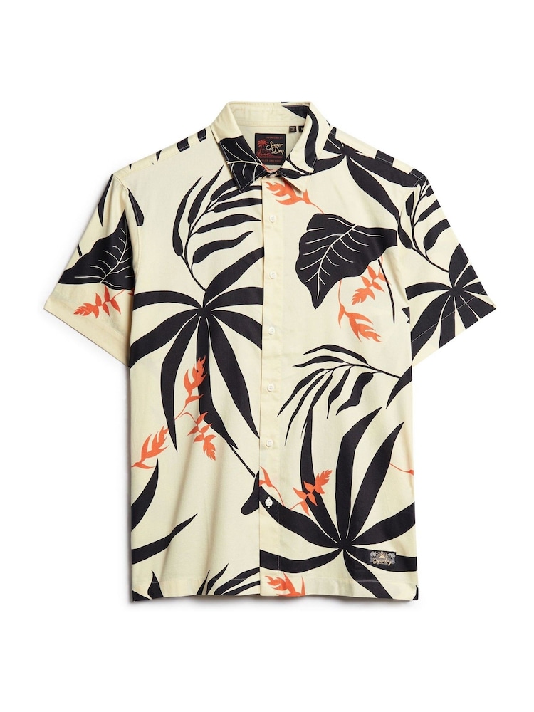 Superdry Cream Short Sleeve Hawaiian Printed Shirt - Image 1 of 3