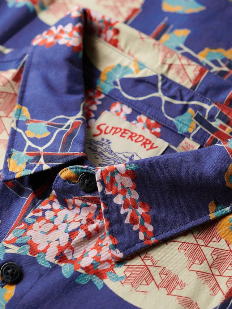 Superdry Wisteria Blue Short Sleeve Hawaiian Printed Shirt - Image 3 of 6