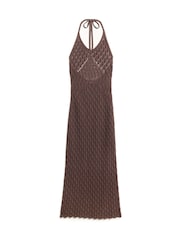 Superdry Brown 100% Cotton Crochet Halter Maxi Dress - Image 2 of 4