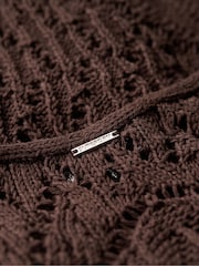 Superdry Brown 100% Cotton Crochet Halter Maxi Dress - Image 3 of 4