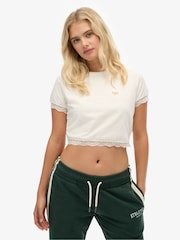Superdry White 90'S Lace Trim T-Shirt - Image 1 of 9