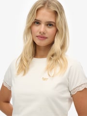 Superdry White 90'S Lace Trim T-Shirt - Image 3 of 9