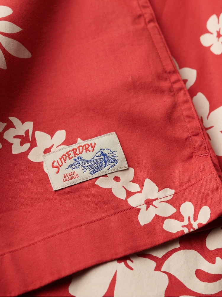 Superdry Red 100% Cotton Short Sleeve Hawaiian Printed Shirt - Image 6 of 6