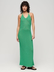 Superdry Green Crochet Halter Maxi 100% Cotton Dress - Image 1 of 3