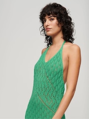 Superdry Green Crochet Halter Maxi 100% Cotton Dress - Image 3 of 3