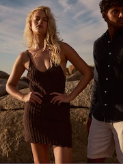 Superdry Brown Mini 100% Cotton Crochet Cami Dress - Image 1 of 4