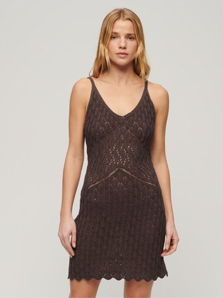 Superdry Brown Mini 100% Cotton Crochet Cami Dress - Image 2 of 4