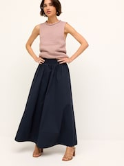 Marineblau - Popeline Midirock mit geraffter Taille - Bild 1 von 6