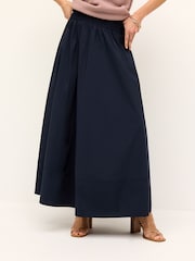 Marineblau - Popeline Midirock mit geraffter Taille - Bild 2 von 6