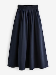 Marineblau - Popeline Midirock mit geraffter Taille - Bild 5 von 6