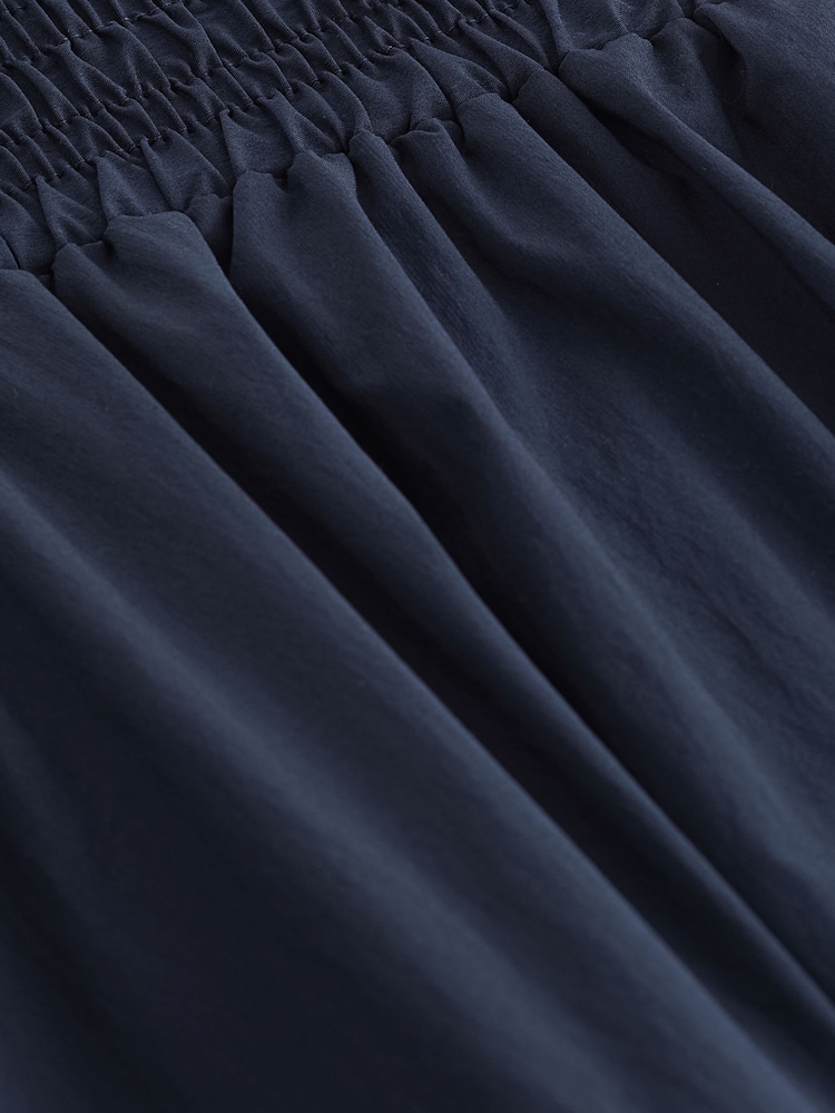 Marineblau - Popeline Midirock mit geraffter Taille - Bild 6 von 6