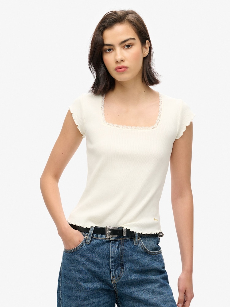 Superdry White Essential Square Neck T-Shirt - Image 1 of 5