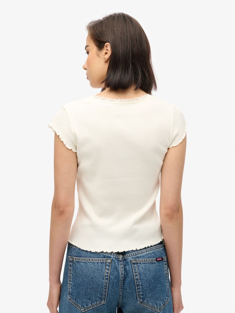 Superdry White Essential Square Neck T-Shirt - Image 5 of 5