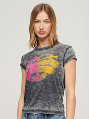 Superdry Grey Fade Rock Graphic Cap Sleeve 100% Cotton T-Shirt - Image 1 of 3