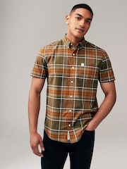 Khaki Green Stretch Oxford Check Short Sleeve Shirt - Image 1 of 8