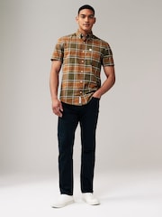 Khaki Green Stretch Oxford Check Short Sleeve Shirt - Image 2 of 8