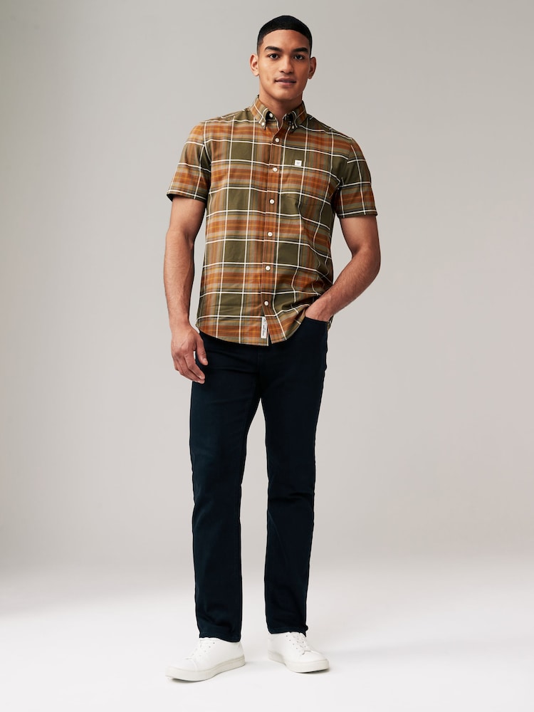 Khaki Green Stretch Oxford Check Short Sleeve Shirt - Image 2 of 8