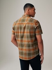 Khaki Green Stretch Oxford Check Short Sleeve Shirt - Image 3 of 8