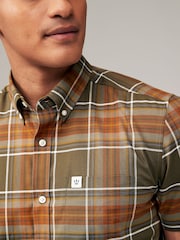 Khaki Green Stretch Oxford Check Short Sleeve Shirt - Image 4 of 8