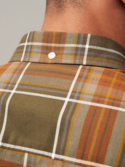 Khaki Green Stretch Oxford Check Short Sleeve Shirt - Image 5 of 8
