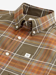 Khaki Green Stretch Oxford Check Short Sleeve Shirt - Image 8 of 8