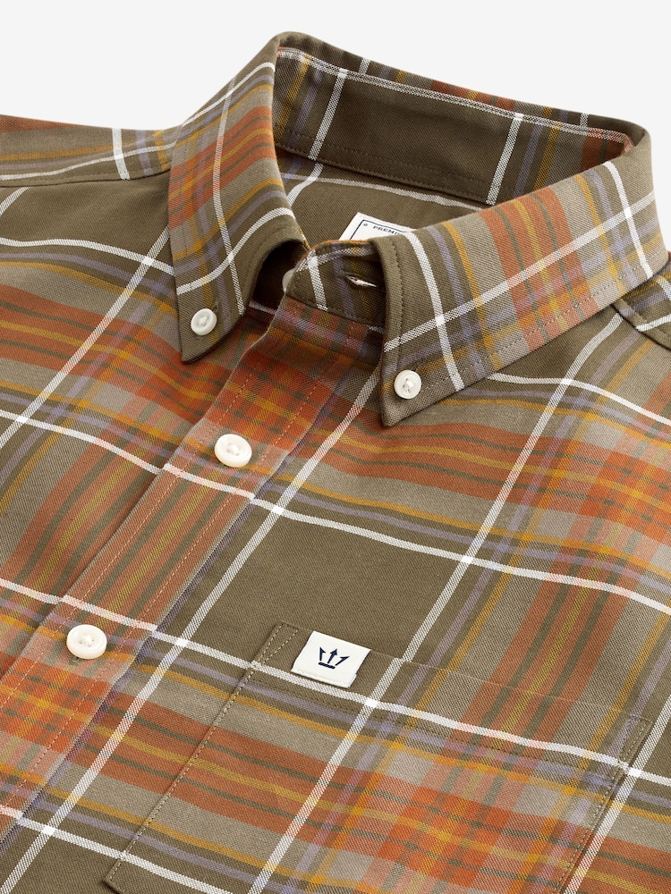 Khaki Green Stretch Oxford Check Short Sleeve Shirt - Image 8 of 8
