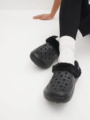 Black Womens Faux Fur Lined Clogs Slippers - Image 1 of 6