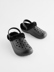 Black Womens Faux Fur Lined Clogs Slippers - Image 2 of 6