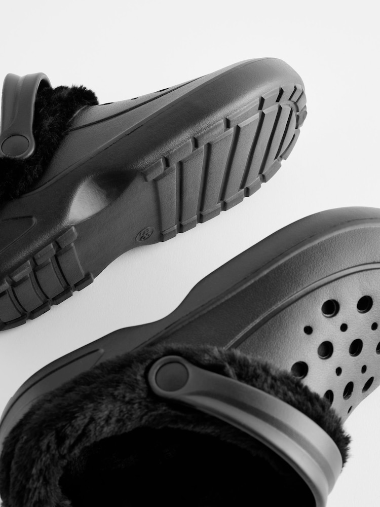 Black Womens Faux Fur Lined Clogs Slippers - Image 3 of 6