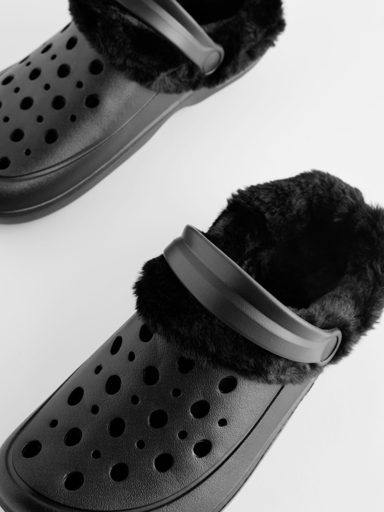 Black Womens Faux Fur Lined Clogs Slippers - Image 4 of 6