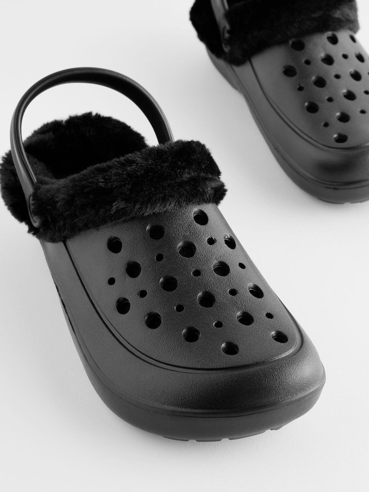 Black Womens Faux Fur Lined Clogs Slippers - Image 5 of 6