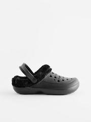 Black Womens Faux Fur Lined Clogs Slippers - Image 6 of 6