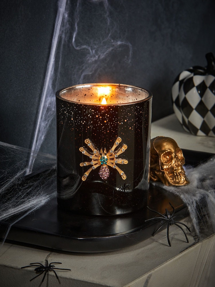 Black Dark Orchid And Patchouli Fragranced Spider Emblem Candle - Image 1 of 3