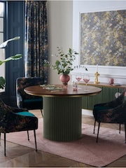 Clarke & Clarke Ribbed Green Mango Wood Calisto 4 Seater Round 4 Seater Round Dining Table - Image 1 of 4
