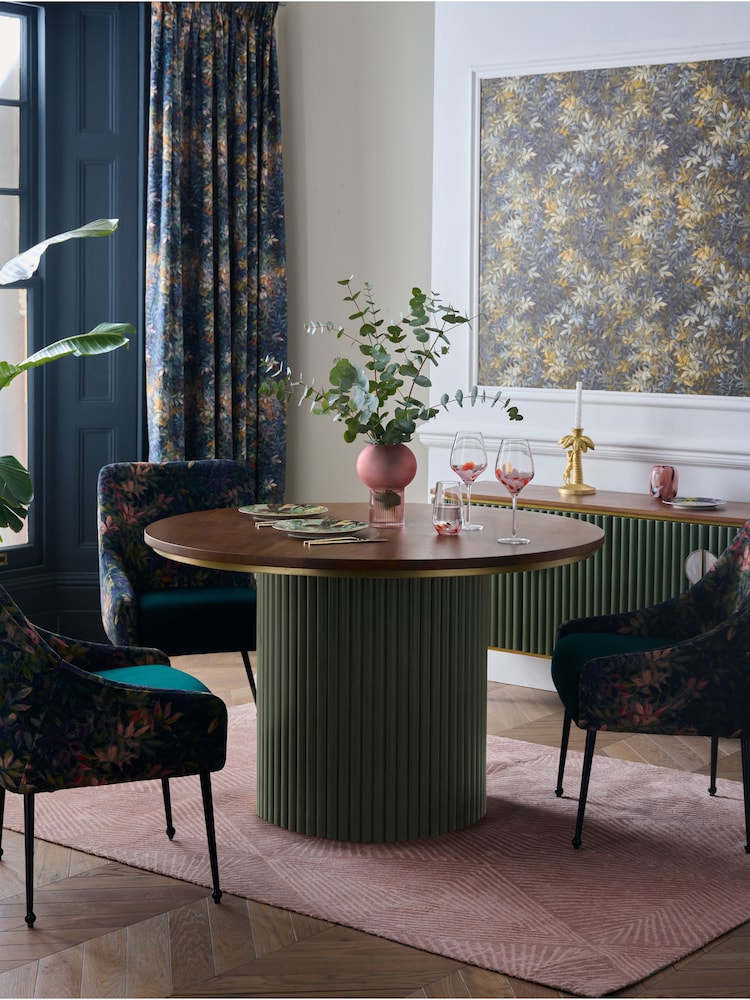 Clarke & Clarke Ribbed Green Mango Wood Calisto 4 Seater Round 4 Seater Round Dining Table - Image 1 of 4