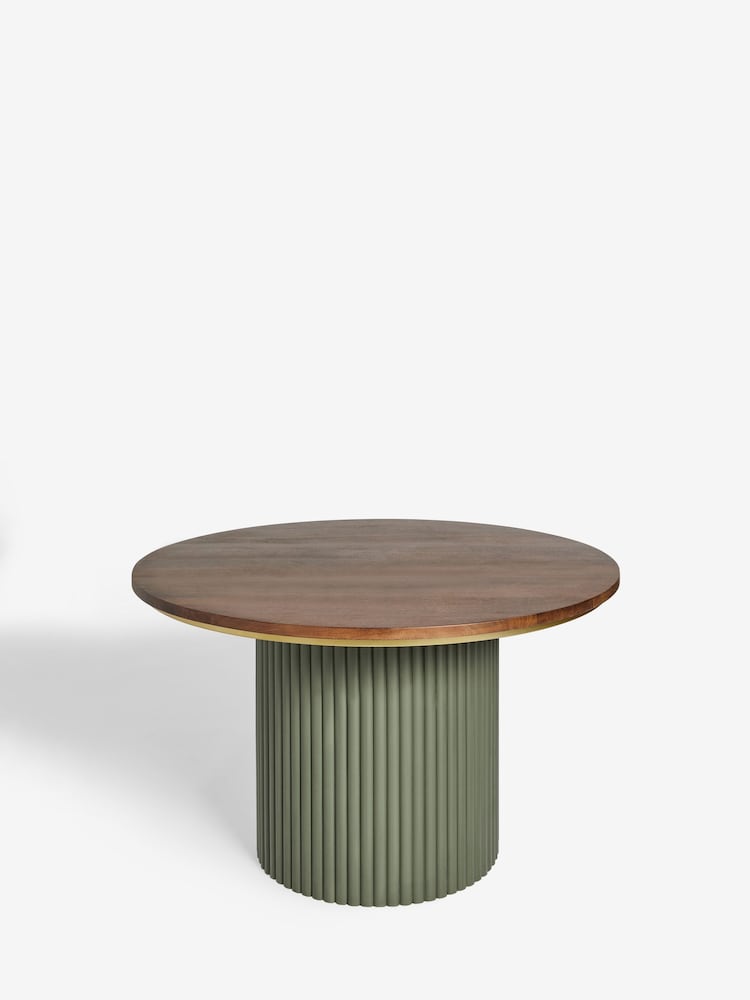 Clarke & Clarke Ribbed Green Mango Wood Calisto 4 Seater Round 4 Seater Round Dining Table - Image 2 of 4