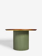Clarke & Clarke Ribbed Green Mango Wood Calisto 4 Seater Round 4 Seater Round Dining Table - Image 3 of 4