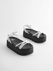 White Extra Wide Fit Chunky Strappy Flatform Sandals - Image 1 of 6