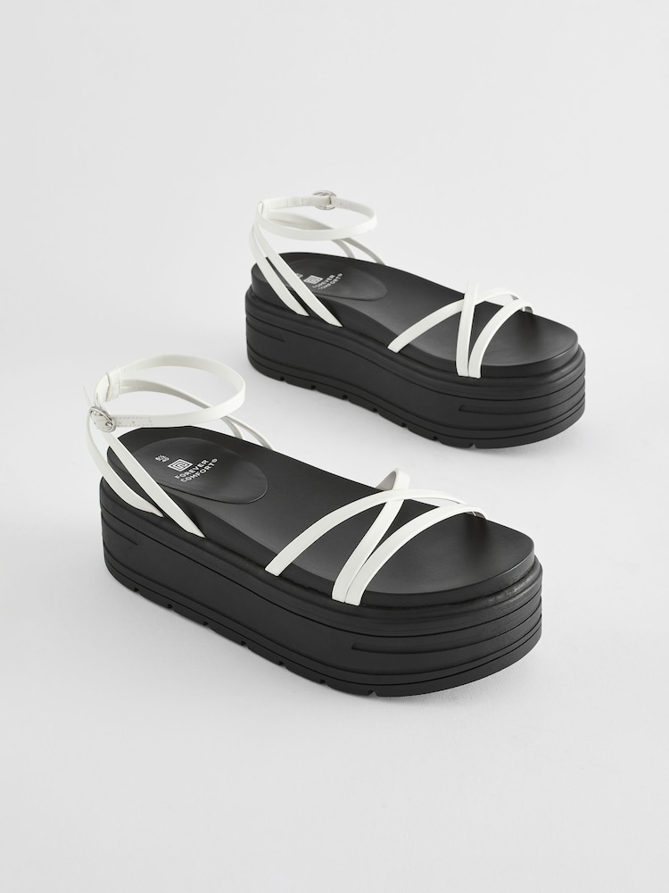 White Regular/Wide Fit Chunky Strappy Flatform Sandals - Image 1 of 6